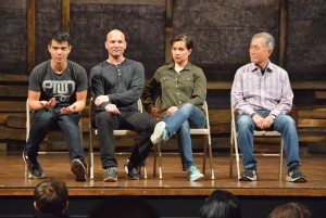 The actors who participated in the talkback after a performance of "Allegiance": From left, Telly Leung, Owen Johnston II, Lea Salonga and George Takei.